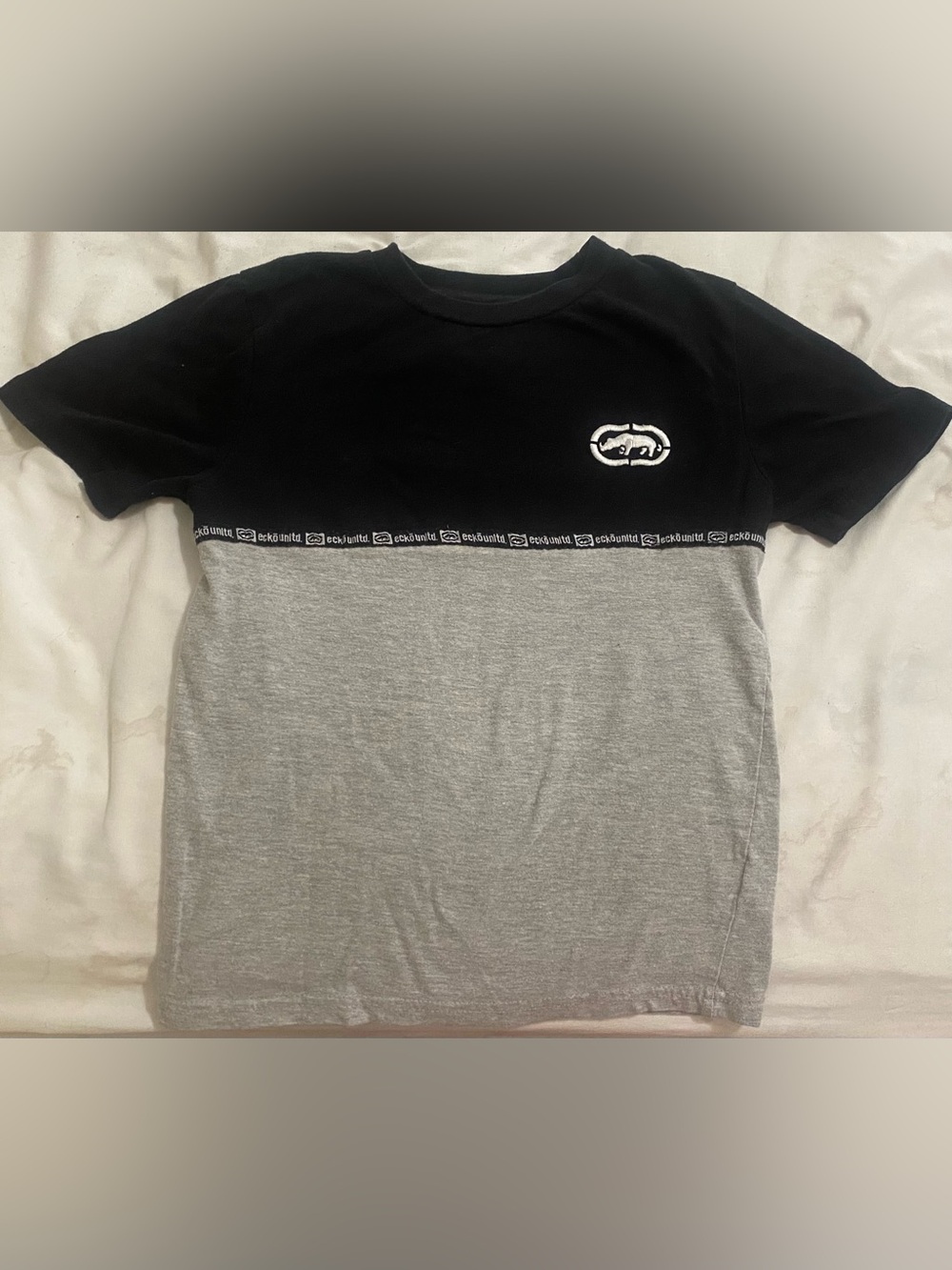 Kid’s Ecko Unlimited Black and Gray Two-Tone Crew Neck Tee